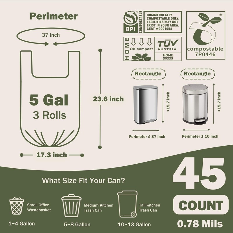 JENCENBIO Compostable Bin Liners with Carry Handle, 20 Litres, Extra