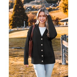 Zeagoo Women's Cardigan 2024 Fall Winter Open Front Oversized Button V Neck Loose Soft Knit Sweater Black