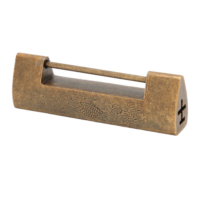 Brass Antique Padlock Spacing 5.9cm Exquisite Rustproof Chinese Old Style