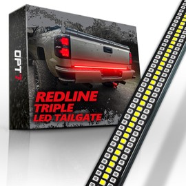 OPT7 Redline 48" Aluminum Truck Tailgate Light Bar w/Sequential Red Turn - Weatherproof Rigid 1-Piece Triple Row LED Strip - Red Running Brake, White Reverse - Fits Tacoma, Colorado, Frontier, Canyon