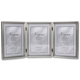 Lawrence Frames Antique Pewter 5x7 Hinged Triple Picture Frame - Bead Border Design
