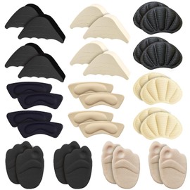 SAIIURV 16 Pair Heel Cushion Pads for Shoes Too Big, Soft Sponge Adjustable Shoe Filler, Anti Blister Shoe Liners Heel Protectors, Heel Inserts for Women, Reusable Heel Guards Liners (Black, Nude)