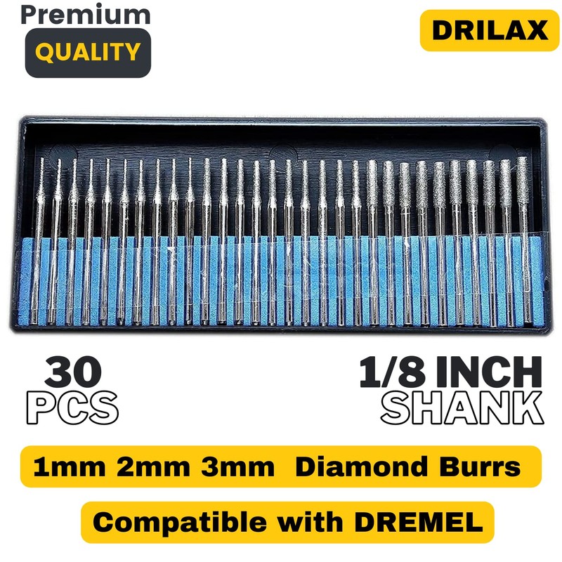 Drilax 1mm 2mm 3mm Diamond Drill Bits for Glass, Stone,