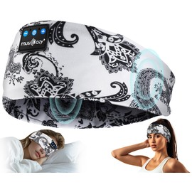 MUSICOZY Sleep Headphones Bluetooth Headband 5.4 Wireless Headband Headphones for Sleeping for Side Sleeper with Ultra-Thin HD Stero Speaker for Workout (White Flower)