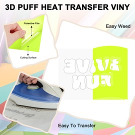 M METERXITY 1 Sheet 3D Puff Vinyl Heat Transfer 10" x 6ft Puff Vinyl Heat Transfer Fluorescent Yellow Foaming HTV Sheets Iron-on for T-shirts/DIY Fabric