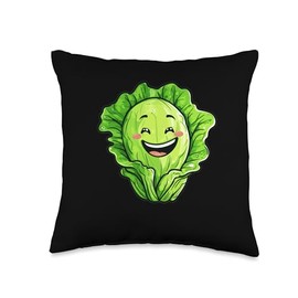 Romaine Lettuce Smiling Comic Style Throw Pillow