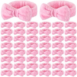 50 diademas rosas de spa Wavyknot con lazo desmontable, microfibra suave para fiestas y maquillaje