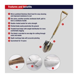 Spear & Jackson Traditional Stainless Steel Planting Spade, Heavy Duty Garden Tool, Durable Blade and Comfortable Wooden Handle for Digging Planting and Soil Preparation