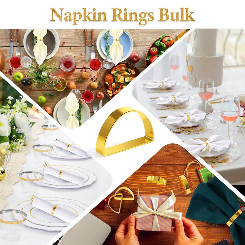 Worthyeah 16Pcs Metal Gold Napkin Rings Set, Stainless Steel Bright