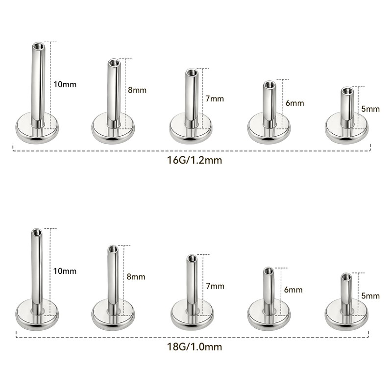 limerencia 16G/18G Hypoallergenic Internal Threaded Titanium Bar Post Replacement,Flat Back