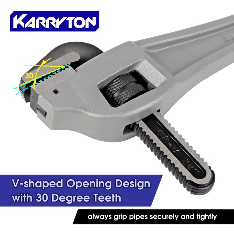 KARRYTON 24 Inch Aluminum Offset Pipe Wrench, 4"/101mm Adjustable Jaw