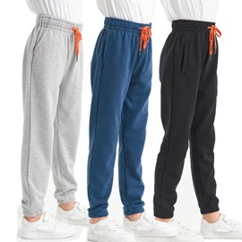 SOIBEEN Boys Sweatpants Boys Joggers with Pocket and Drawstring Athletic Workout Trousers 3-Pack Pants Kids Clothes Size 5-6 Years