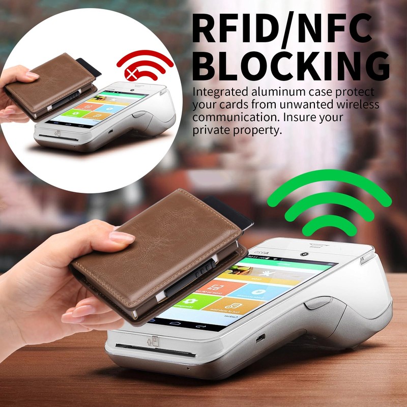 GOIACII Minimalist RFID Blocking Pop Up Card Wallet, Brown, Unisex,