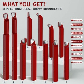 11 Pc 5/16" Carbide Tip Tipped Cutter Tool,Metal Lathe Cutting Tools,Lathe Tools Metal Cutting for Metal Lathe Turning, Boring, and Chamfering