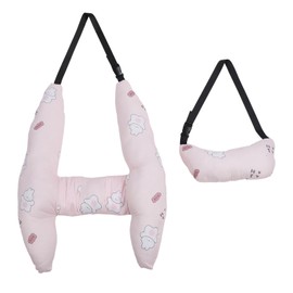 Kid Car Sleeping Pillow H Shape Car Seat Head Support Cartoon Breathable Kids Adult Travel Sleeping Pillow 27.56in X 21.65in Pink Bunny