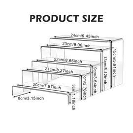10 Piece Acrylic Risers Set, Clear Rectangular Tiered Display Stands for Collectibles, Jewelry, Toys, Cupcakes and Desserts, Shatter-Resistant, Scratch Proof Tabletop Shelves
