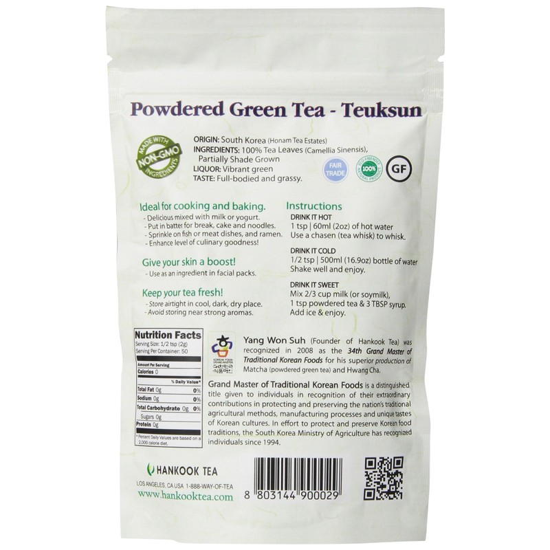Hankook Tea 100 g Powdered Green Tea Premium Grade Polybag