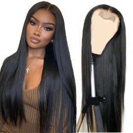 AiPliantfis Straight Human Hair Wig, 4 x 1 Real Hair Wig, Women's Glueless Human Hair with Natural Hairline Free Part Bleached Knots, Brazilian Remy Hair, 26 Inches (66 cm)