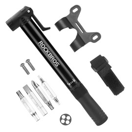 ROCKBROS Mini Bicycle Air Pump with Ratchet Wrench Mini Pump Portable Hand Pump Presta & Schrader 120 PSI Aluminium for MTB E-Bike, Motorcycle, Ball