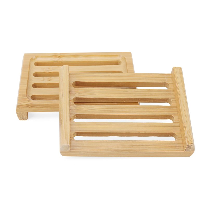 JAPCHET 6 Pack Rectangle Bamboo Soap Dish, Natural Wooden Bamboo