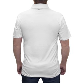 Barber Strong The Barber Polo, Men's White, Hair Repellent, Ultra Lightweight and Breathable Vented Mesh Side Panels, Moisture-Wicking 4-Way Stretch Fabric, Size S, Great for Pet Grooming