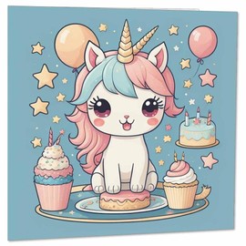 Cute Unicorn Birthday Card Children's Happy Birthday Cards for Kids 145 x 145mm