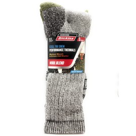 Dickies Genuine Men’s 3-Pairs Steel Toe Crew Performance Thermals Socks, Wool Blend , Multicolor (Light Gray & Green) Pack of 1