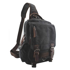 JIAO MIAO Canvas Shoulder Backpack Travel Rucksack Sling Bag Cross Body Messenger Bag,180308-Black