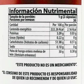 Hongo Melena De León 60 Cápsulas  Lions Mane Mushroom Supplement, 60 Caps                                                                             