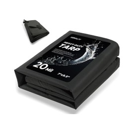 HIRALIY 20 Mil Heavy Duty Waterproof Tarp, 7x9.5ft Black Tarpaulin with Reinforced Webbing Loops, Multipurpose Oxford Fabric Tarp for Firewood, Roof, Camping, Pool