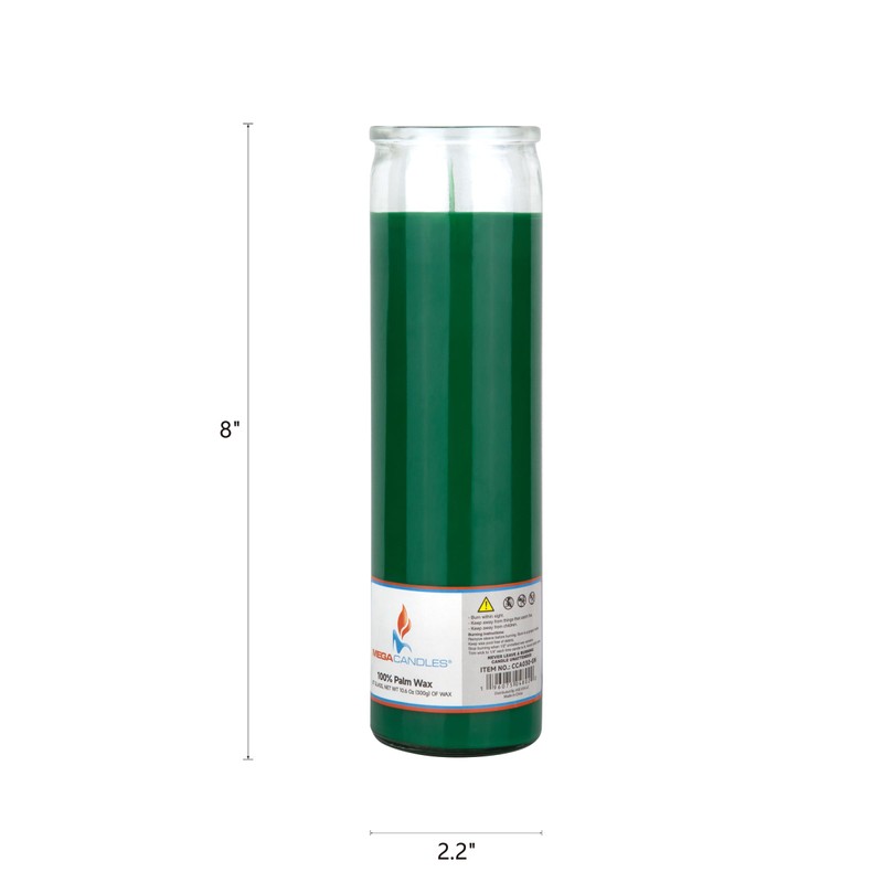 Mega Candles 1 pc Unscented Green Glass Container Devotional Prayer