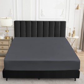 Sufdari - Protector de colchón de tamaño matrimonial, protector de colchón impermeable, estilo sábana bajera con bolsillo profundo de 18 pulgadas, lavable y cómodo, color gris oscuro, tamaño