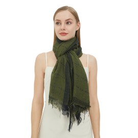 PANTONIGHT Lady's Fashion Scarf with Lurex Lightweight Wool Scarf for Women Plaid Large Shawl for Party Scarf Dress Shawl (3012 BLACKISH GREEN)