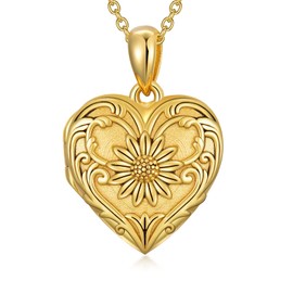 SOULMEET - Collar con medallón de girasol/rosa/margarita con forma de corazón que sostiene imágenes para mantener a alguien cerca de ti en plata de ley y oro, Plata, Circonia cúbica