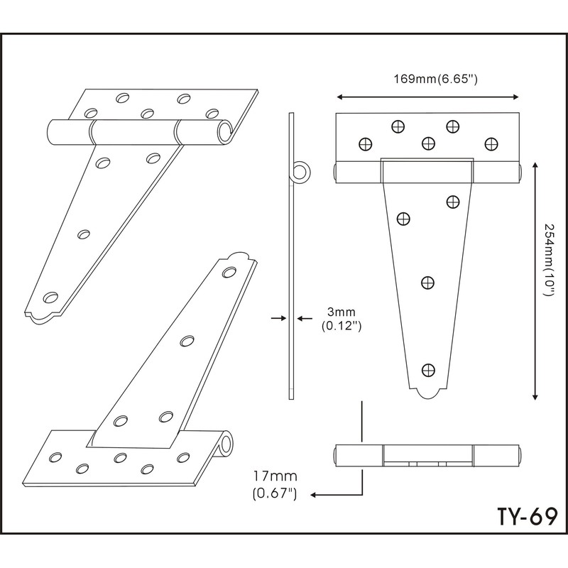QCAA Stainless Steel Extra Heavy Tee Hinge, 10", Black, 2