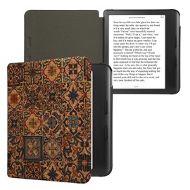 kwmobile Cork Case Compatible with Kobo Libra Colour - Book Style Protective e-Reader Flip Cover Folio Case - Pattern Brown/Blue/Red