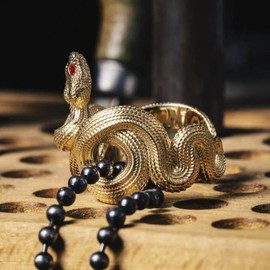 THJEW Retro Gold Snake Ring,14K Gold Plated Cool Punk Gothic Biker Cocktail Party Spiral Twisted Wrap Snake Jewelry for Women Men (Ring_A, 10)