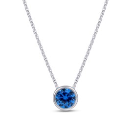 Wishrocks Round Cut Bezel Set Simulated Blue Sapphire Solitaire Pendant Silver Chain Necklace for Women in 14k White Gold Plated 925 Sterling Silver with 18" Chain Womens Jewelry, Gift
