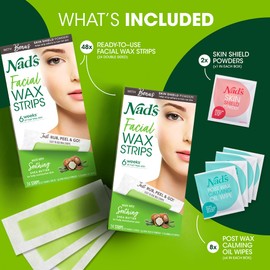 Nad's Nad's Facial Wax Strips, Fragrance free, 48 Count (Pack of 2)