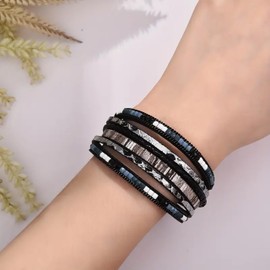 Long tiantian Leather Wrap Bracelets for Women Trendy Stuff Boho Bracelets Leather Bracelets for Women Cuff Stackable Bracelets Multi-Layer Bracelet Western Jewelry for Women