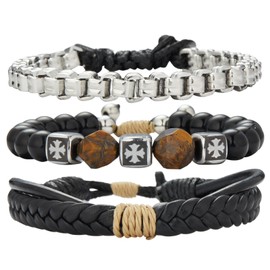 Dazylleco Mens Bracelets Beaded Braided Rope Bracelets Set for Men Mens Jewellery(Square Tiger Eye)