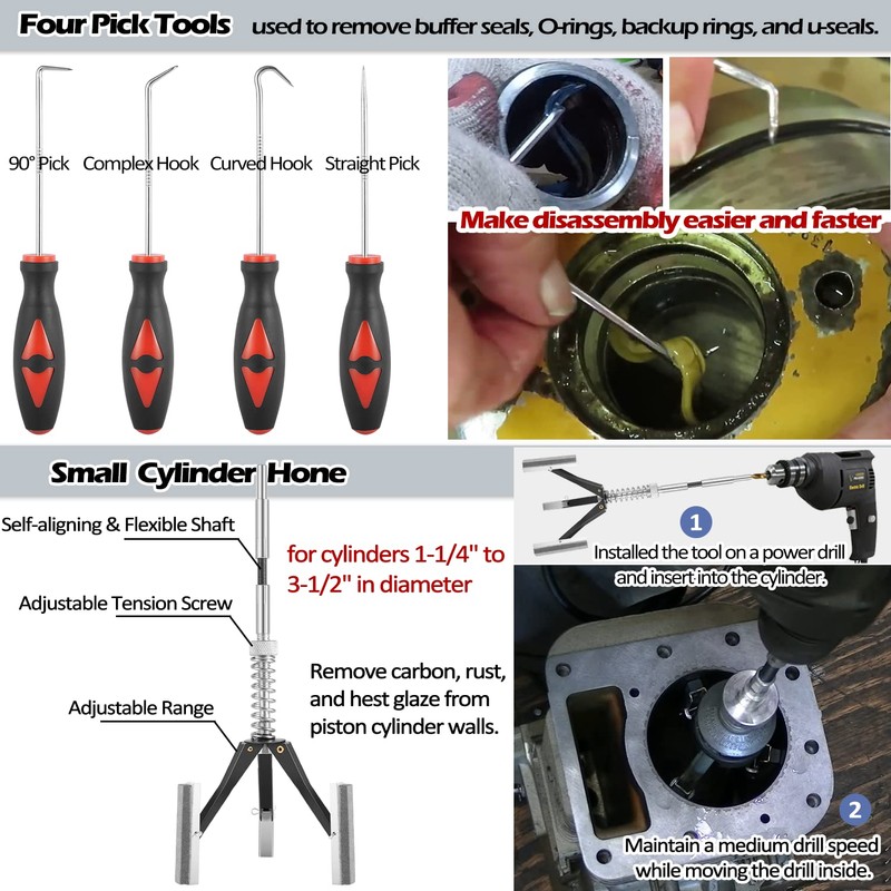 17 Pcs Hydraulic Cylinder Repair Tool Kit for Skid Steers,