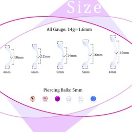 Goerhsjie 14G Bioflex Plastic Silicone Rubber Clear Flexible Pregnancy Maternity Belly Button Navel Rings Retainer Christina Piercing for Surgery 10mm 12mm 14mm 16mm 25mm Long Bar