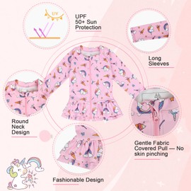 MOEMOE BABY Bade-Set, Zweiteilig Badeanzug Baby Mädchen, UV-Schutz Rash-Guard-Set, Badebekleidung mit Langarm Schwimmshirt und schwimmwindeln M