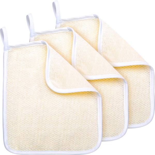 Exfoliating Face and Body Wash Cloths Towel Soft Weave Bath Cloth Exfoliating Scrub Cloth Massage Bath Cloth for Women and Man (3 Pack Exfoliating Side and Soft Terry Side Cloth)