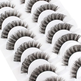 Glowingwin Russian Strip Lashes Volume 3D Hybrid Strip Lashes 10 Pairs Cat Eye Lashes Natural Look Russian Eyelashes Dramatic Fluffy D Curl Strip Lashes Handmade Fake Lashes Reusable False Eyelashes