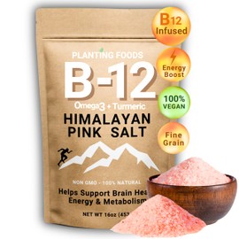 Planting Foods Himalayan Pink Salt with Vitamin B12 – Organic, Vegan, Fine Grain 16oz | Unrefined Mineral-Rich Cooking Salt & Natural Electrolyte Boost