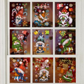 80PCS Christmas Window Clings, 9 Sheet Christmas Snowflake Deer Window Clings Stickers Decals for Glass, Removable Christmas Window Stickers for Holiday Winter Decorations