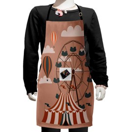 Ambesonne Circus Apron, Ferris Wheel Flying Hot Air Balloons Sky Clouds Fun Holiday Themed Illustration, Small Apron Bib with Adjustable Ties for Baking Painting, Small Size, Multicolor