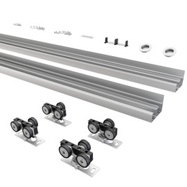 BarnBase 6FT/72(Double 3FT) Bypass Door Hardware, Aluminum Double-Closing Sliding Closet Door Hardware with Finger Pull Included, Smoothly and Quietly, Fit Door Thickness 1 3/8" or 1 3/4", Silver